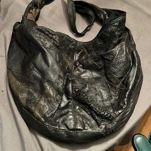 Black leather crescent bag